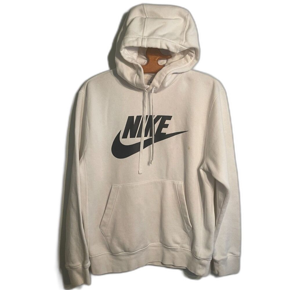 Vintage Y2K Nike Spell Out Center Swoosh White/Navy Hoodie Size Small *READ